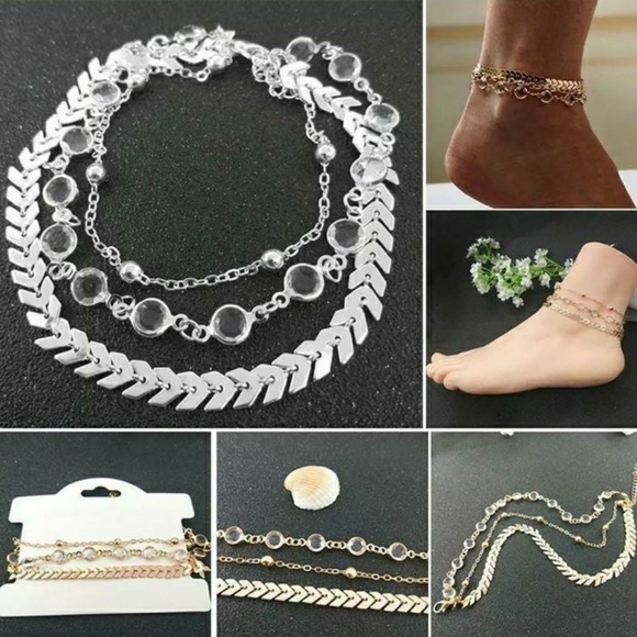 3 Piece Gold Anklet Multi-Chain - Picture 4 of 7
